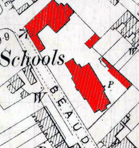 Beaudesert School buildings in 1901 in red